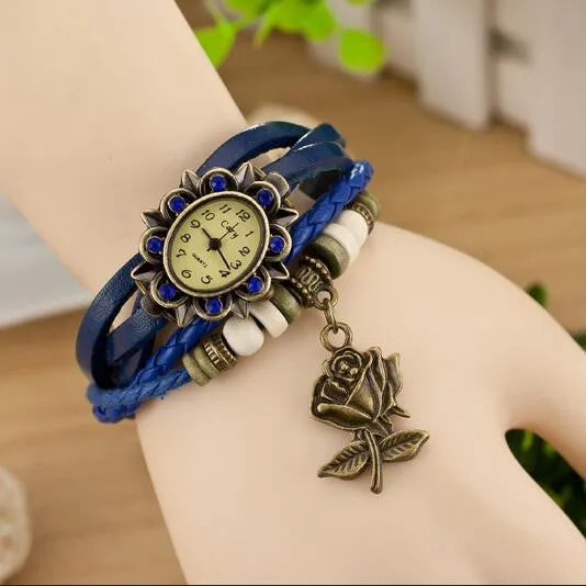 Retro Style Rose Pendant Multilayer Watch