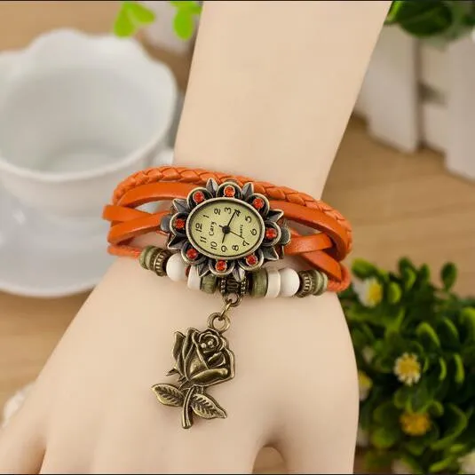 Retro Style Rose Pendant Multilayer Watch