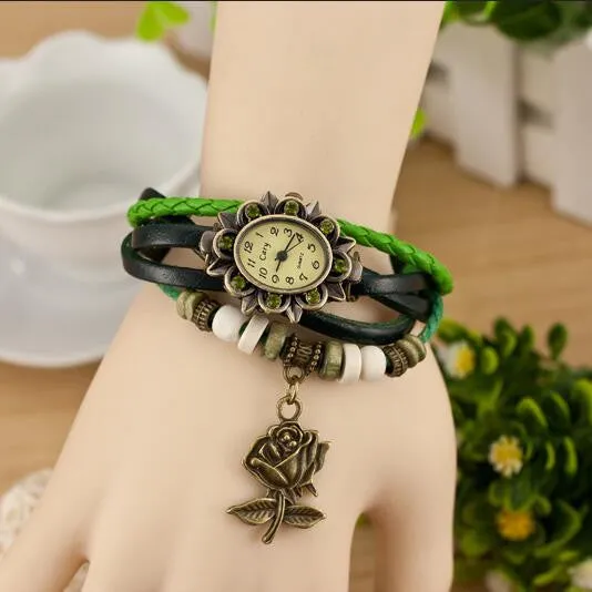 Retro Style Rose Pendant Multilayer Watch