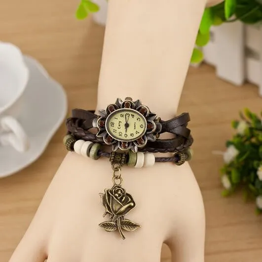 Retro Style Rose Pendant Multilayer Watch