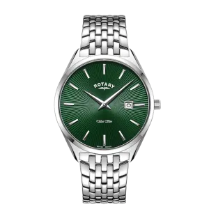 Rotary Gents Stainless Steel Ultra Slim Green Dial Bracelet Watch