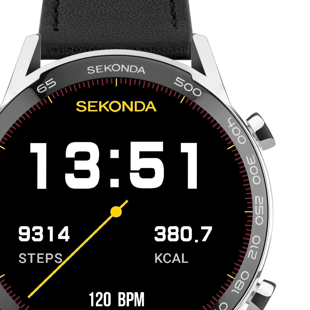 Sekonda Active Plus Smart Watch Silver Case Black Leather Strap 30178