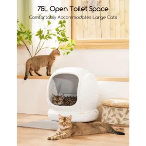 Self-Cleaning Cat Litter Box  75L Large Open Smart Automatic Control & Odor Removal