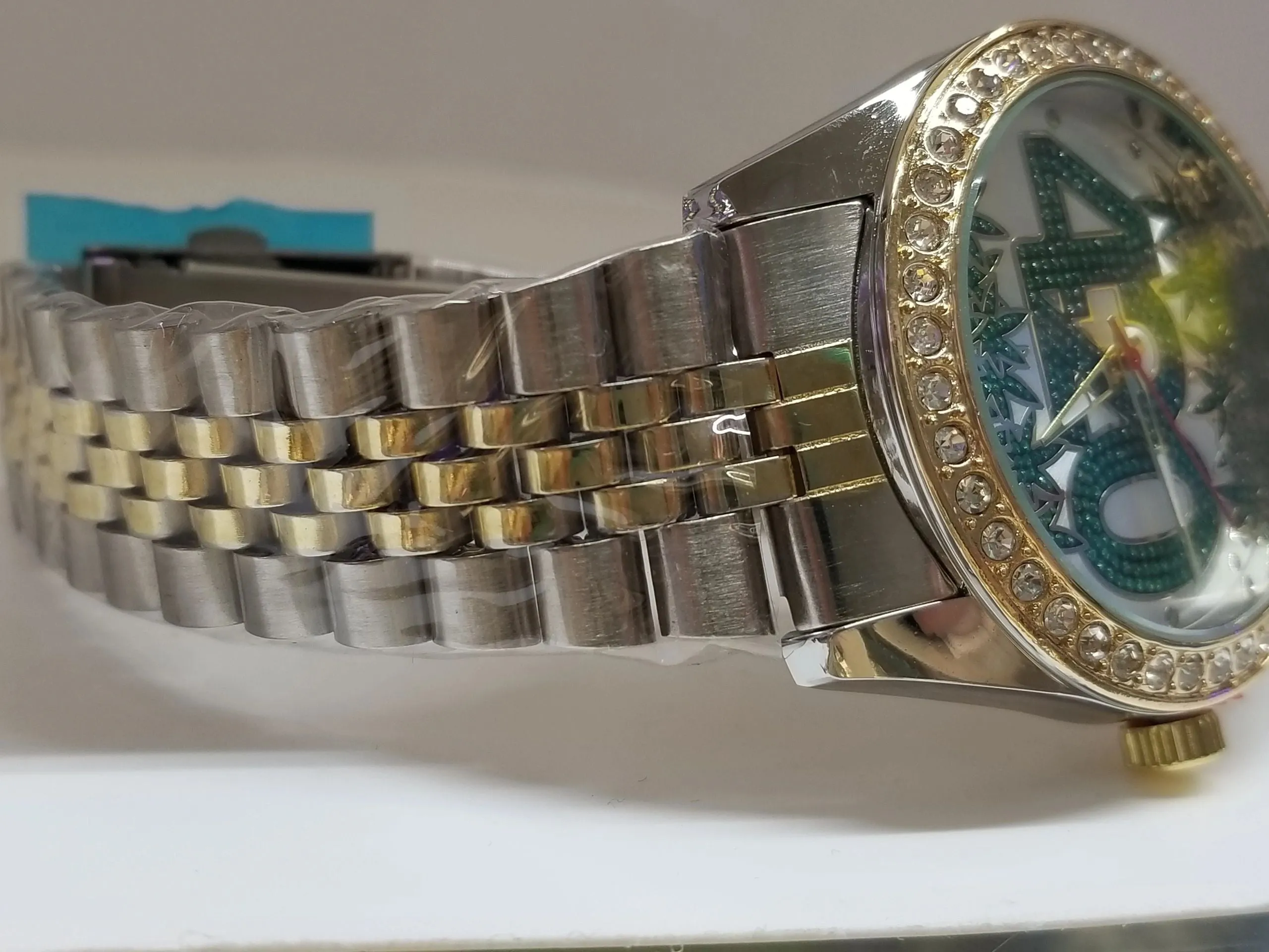 Stainless Steel Montres Carlo Gold/Silver Wristwatch w/ Jewel Inset Face