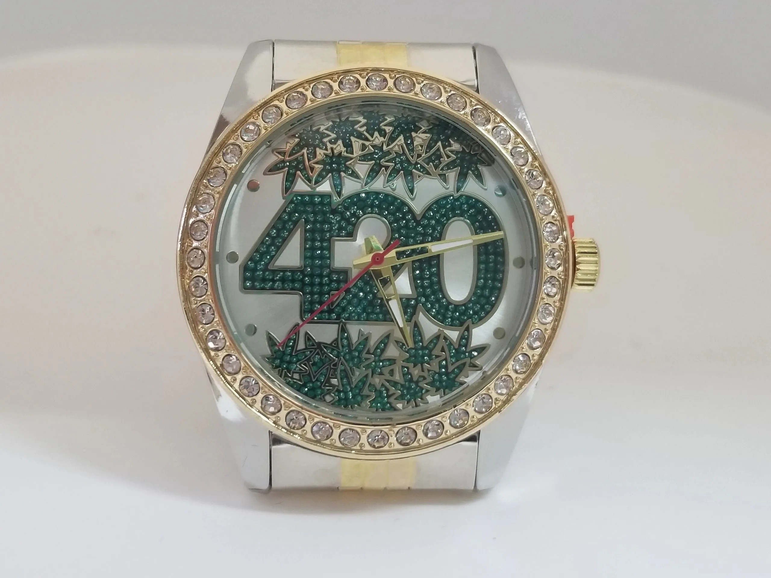 Stainless Steel Montres Carlo Gold/Silver Wristwatch w/ Jewel Inset Face