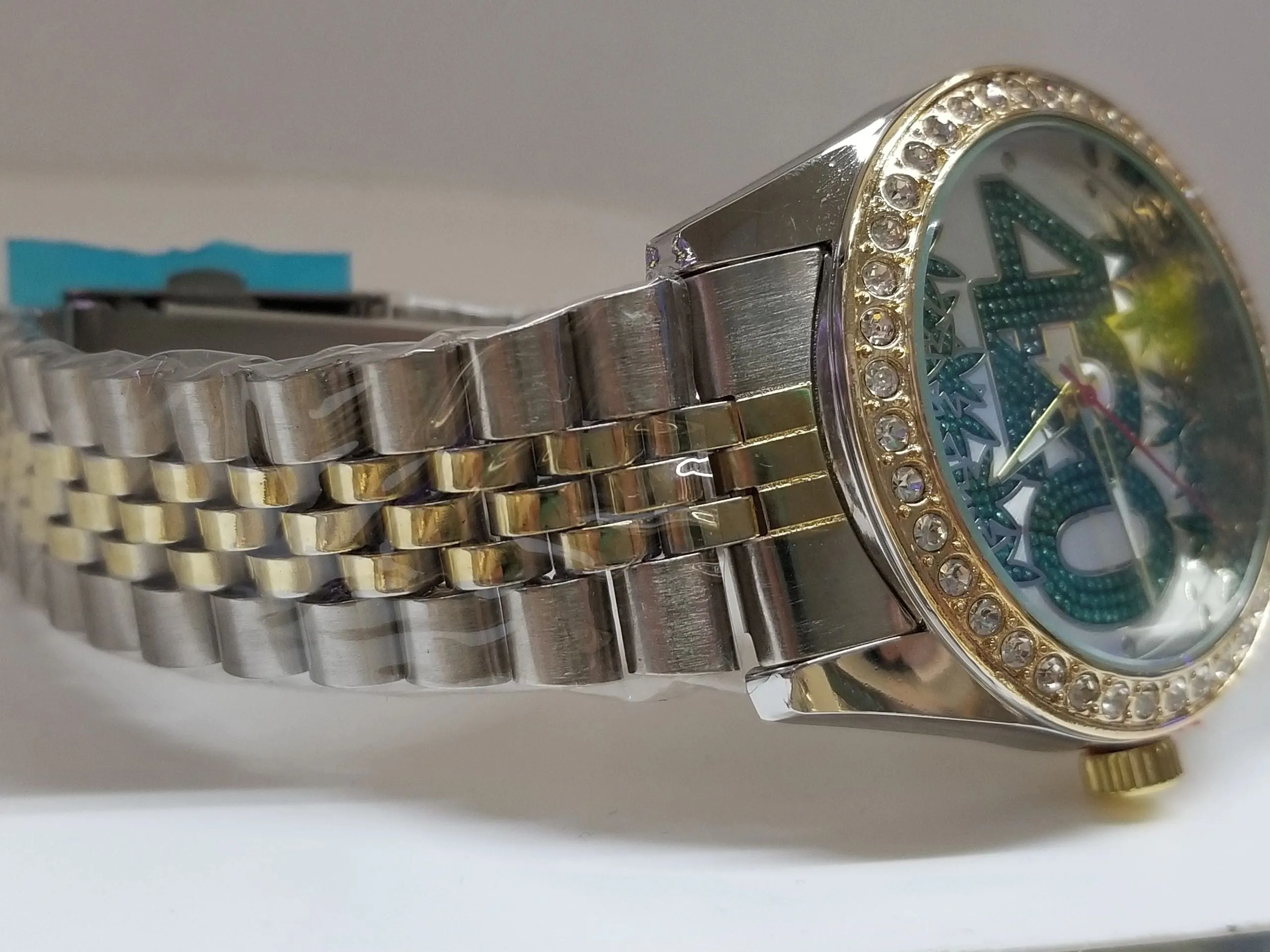 Stainless Steel Montres Carlo Gold/Silver Wristwatch w/ Jewel Inset Face