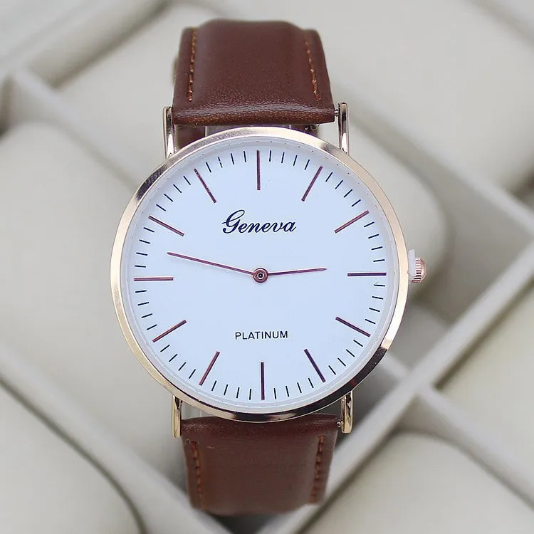 Super Thin Platimum Women Gentleman Wristwatch Casual watch Luxury genuine Leather Men Quartz watch New Fashion Clock Hour