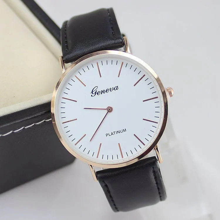 Super Thin Platimum Women Gentleman Wristwatch Casual watch Luxury genuine Leather Men Quartz watch New Fashion Clock Hour