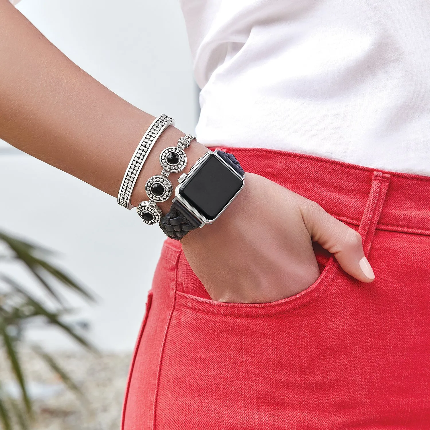 Sutton Braided Leather Watch Band Black