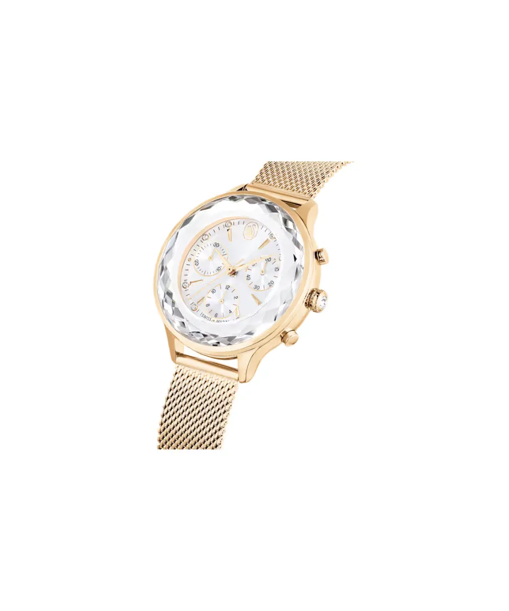 SWAROVSKI NOVA CHRONO WATCH, SWISS MADE, METAL BRACELET, GOLD TONE CHAMPAGNE GOLD-TONE FINISH