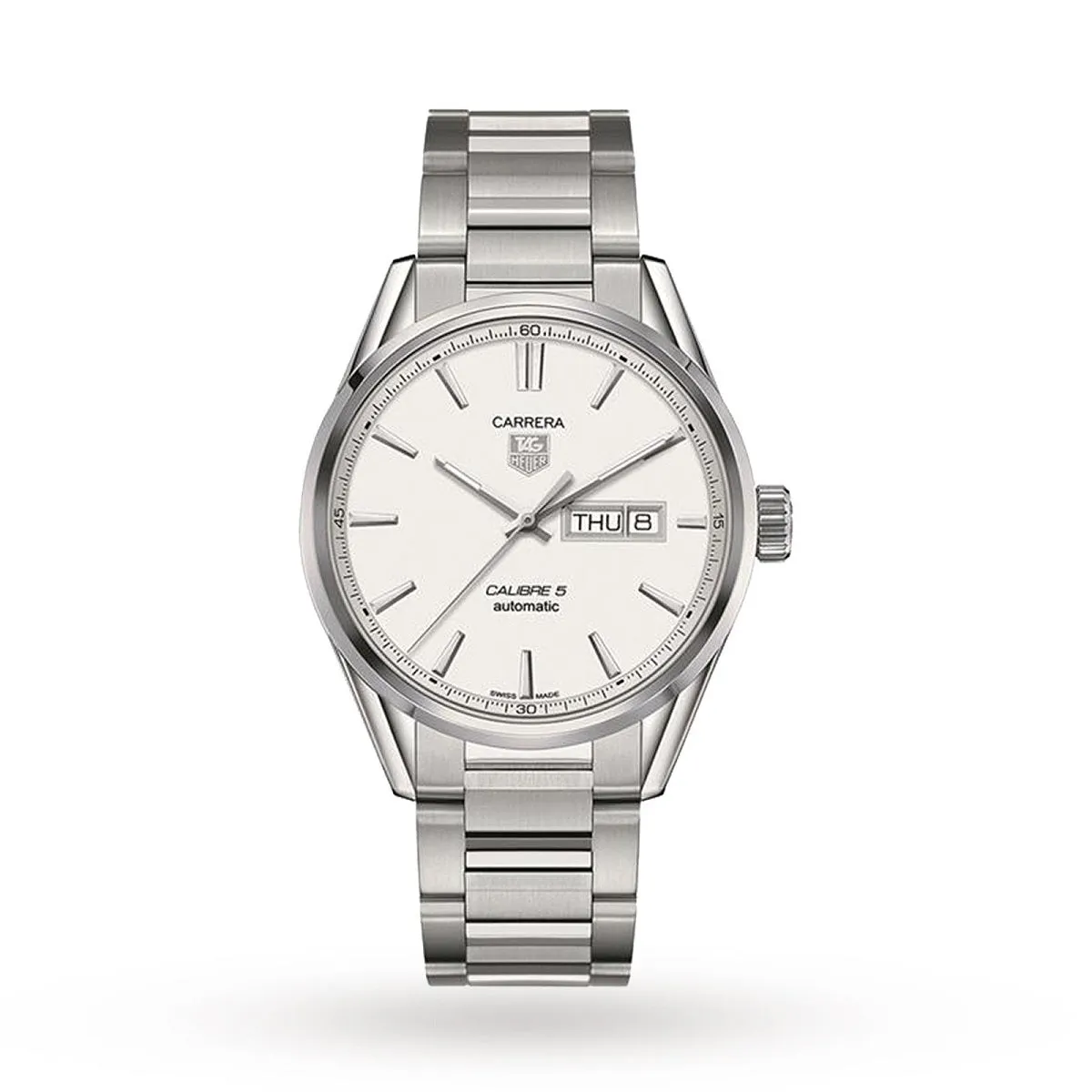Tag Heuer Carrera Calibre 5 Day-Date Automatic Grey Dial Steel Men's Watch - WAR201B.BA0723