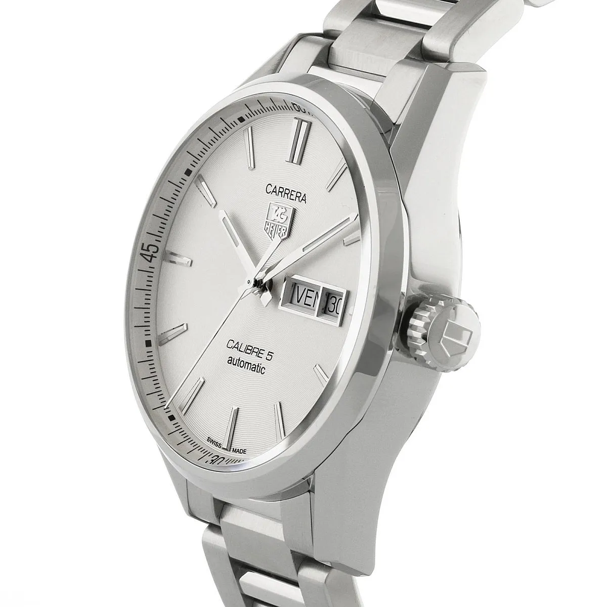 Tag Heuer Carrera Calibre 5 Day-Date Automatic Grey Dial Steel Men's Watch - WAR201B.BA0723