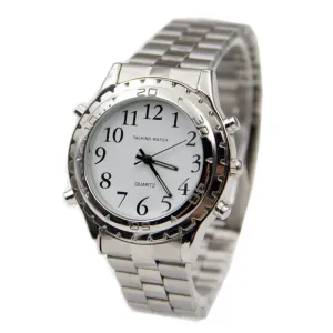 Talking Quartz Wristwatch – Designed for the Blind and Visually Impaired. Featuring a classic stainless steel design, this fashionable timepiece combines style with functionality for easy time-telling