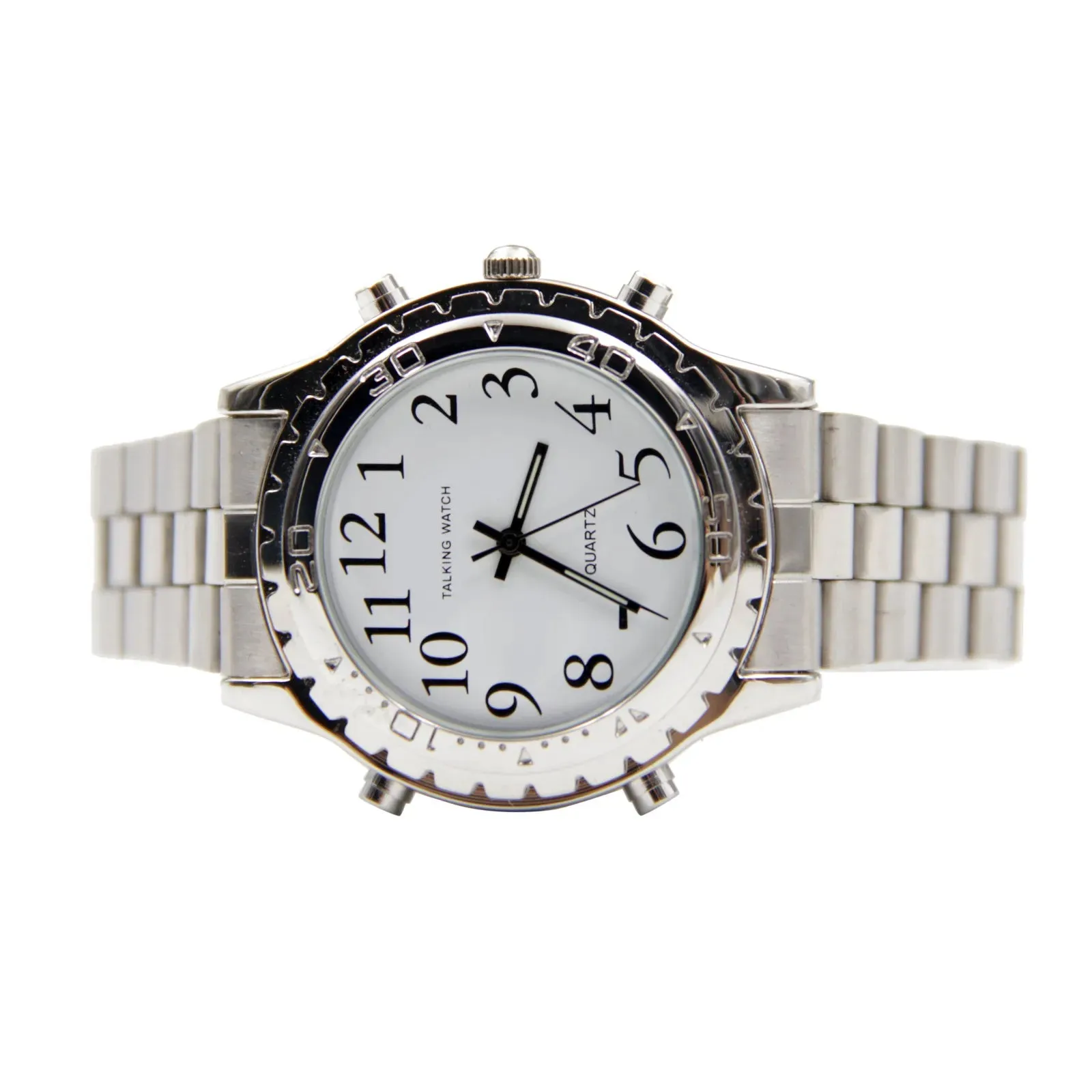 Talking Quartz Wristwatch – Designed for the Blind and Visually Impaired. Featuring a classic stainless steel design, this fashionable timepiece combines style with functionality for easy time-telling