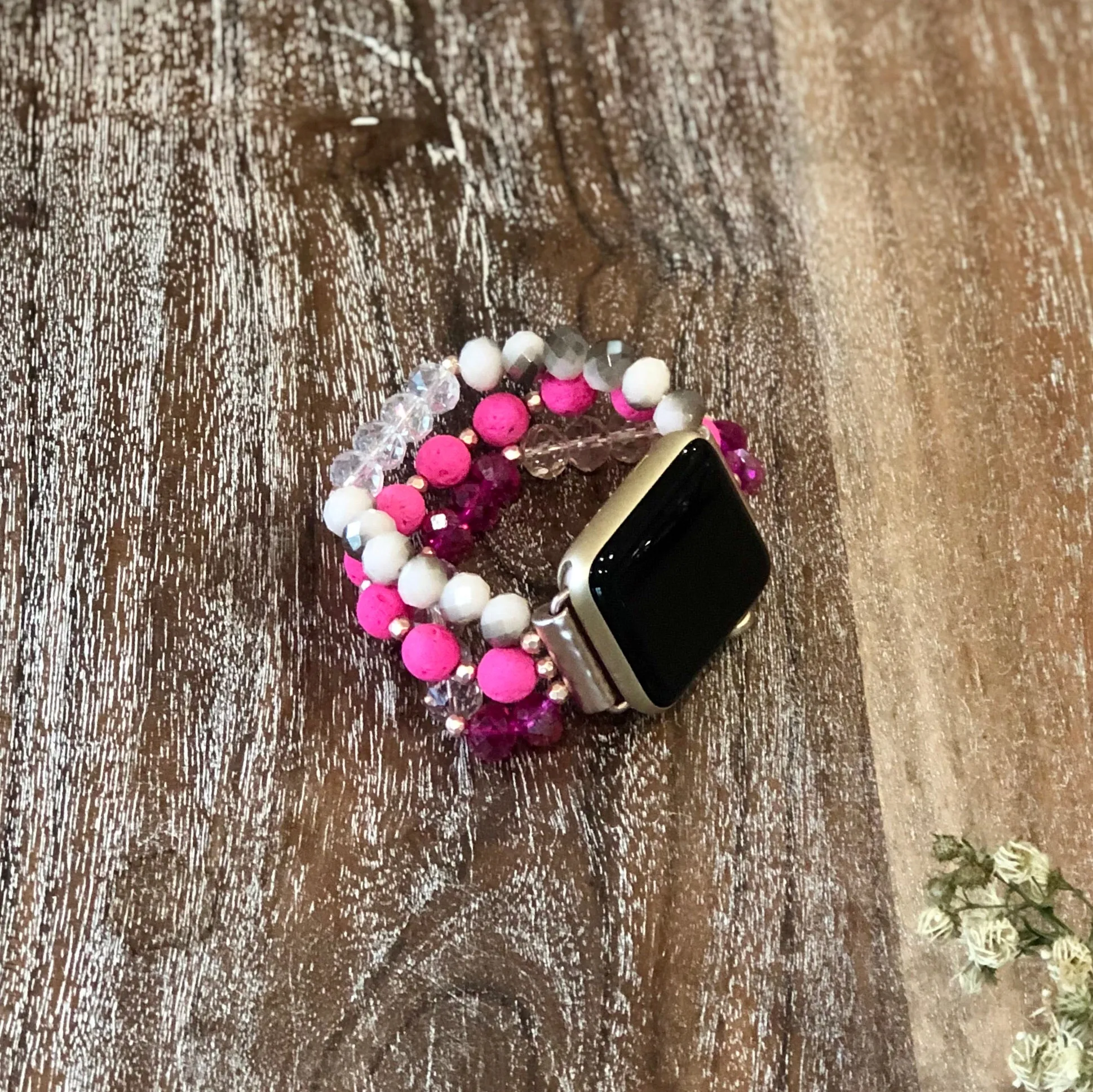 The Lexi | Three Strand Apple Watch Band in Hot Pink