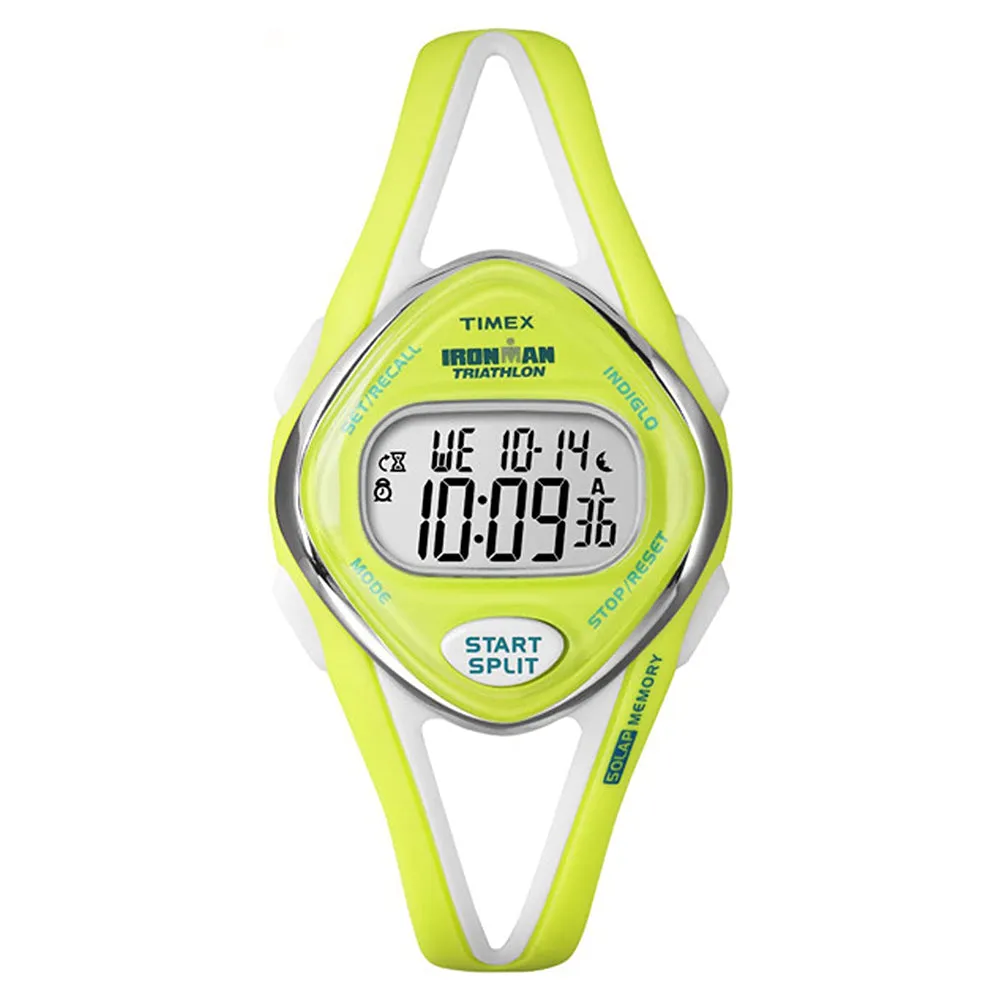 Timex Womens Ironman Silver Dial Sleek Mid-Size Lime Resin Strap Watch - T5K656