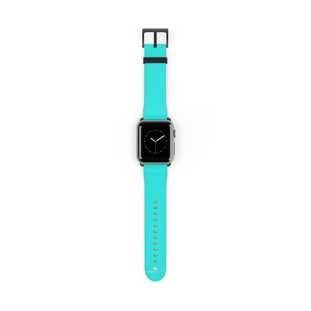 Turquoise Blue Watch Band, Best Solid Color 38mm/42mm Watch Band For Apple Watches- Made in USA