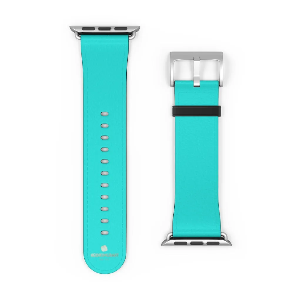 Turquoise Blue Watch Band, Best Solid Color 38mm/42mm Watch Band For Apple Watches- Made in USA
