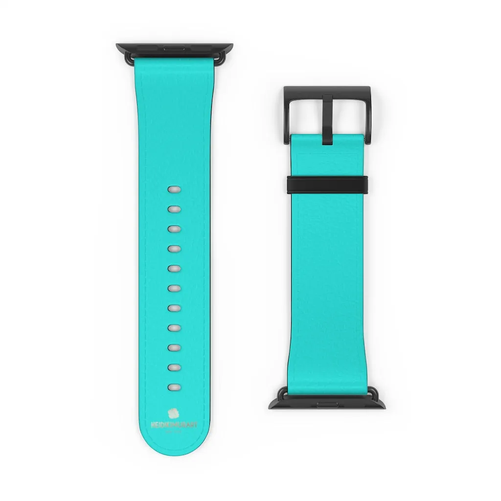 Turquoise Blue Watch Band, Best Solid Color 38mm/42mm Watch Band For Apple Watches- Made in USA