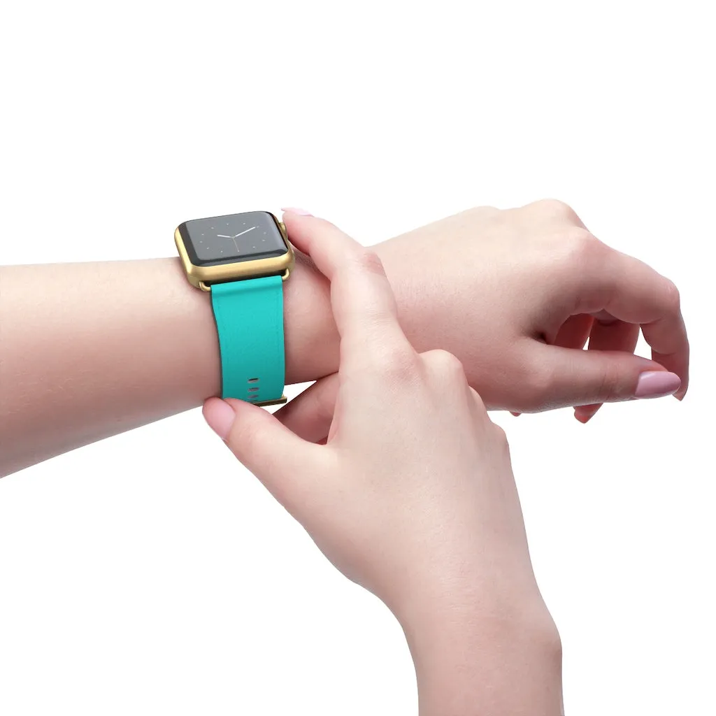 Turquoise Blue Watch Band, Best Solid Color 38mm/42mm Watch Band For Apple Watches- Made in USA