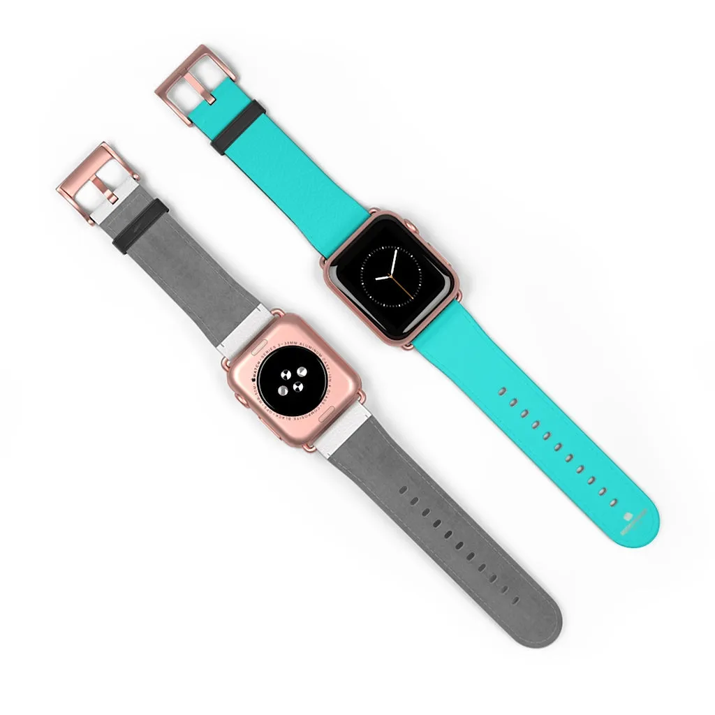 Turquoise Blue Watch Band, Best Solid Color 38mm/42mm Watch Band For Apple Watches- Made in USA