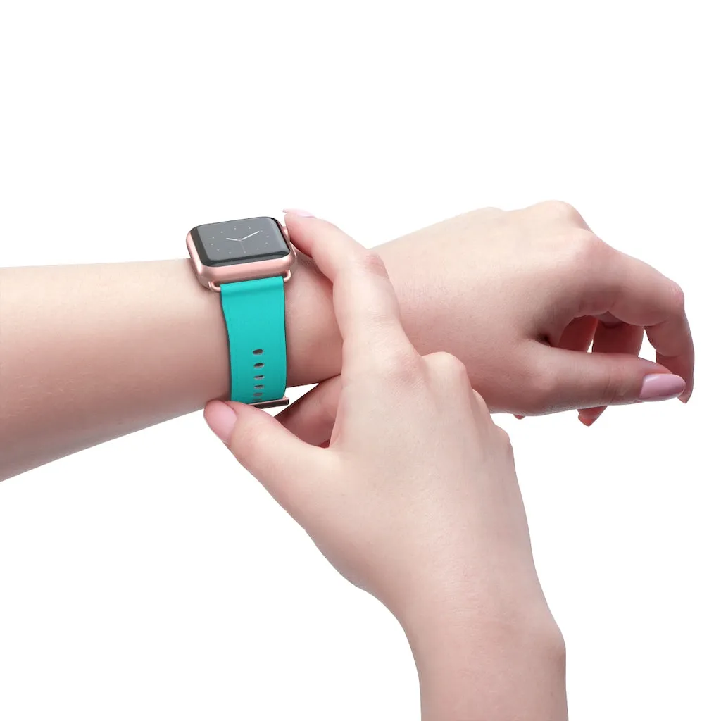 Turquoise Blue Watch Band, Best Solid Color 38mm/42mm Watch Band For Apple Watches- Made in USA