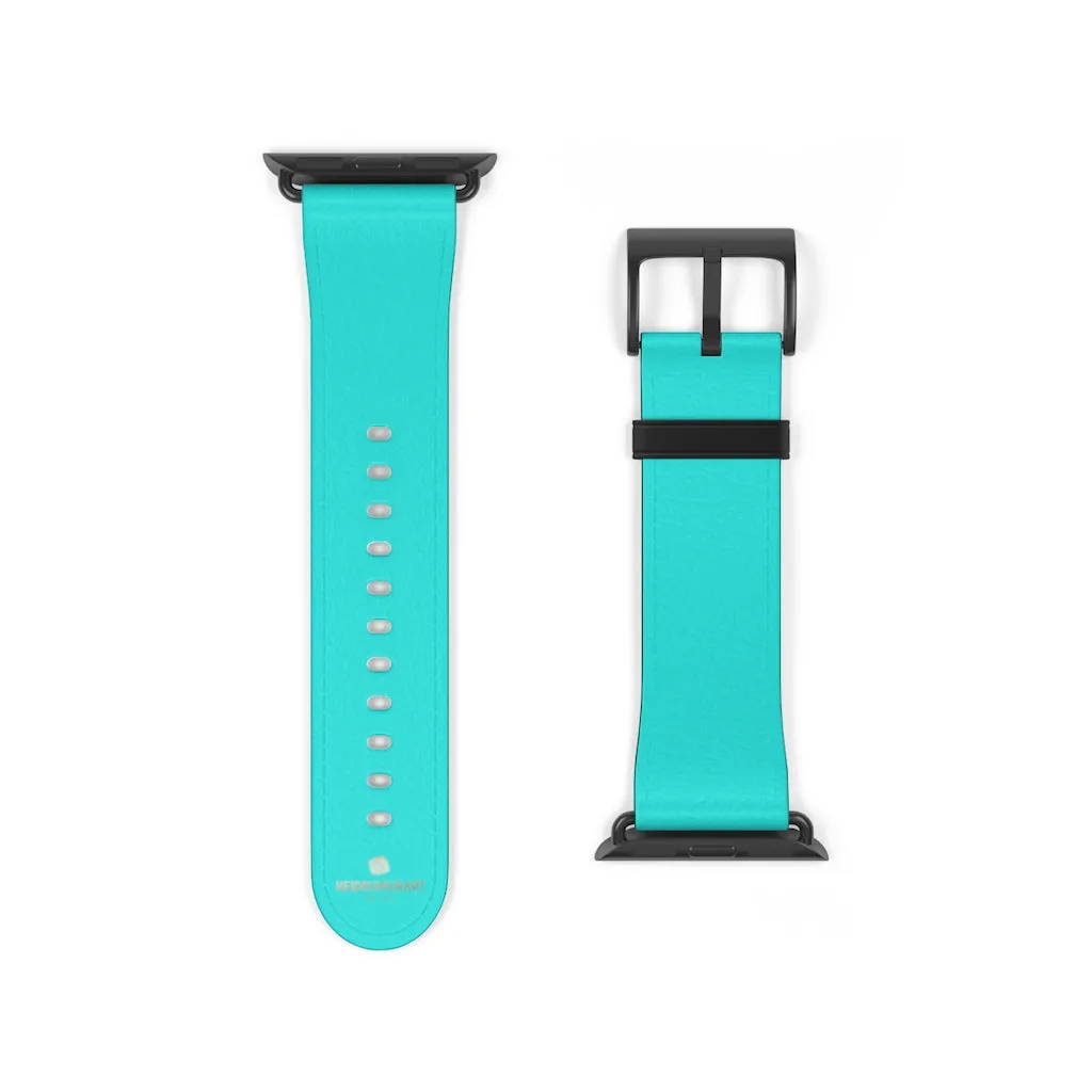 Turquoise Blue Watch Band, Best Solid Color 38mm/42mm Watch Band For Apple Watches- Made in USA