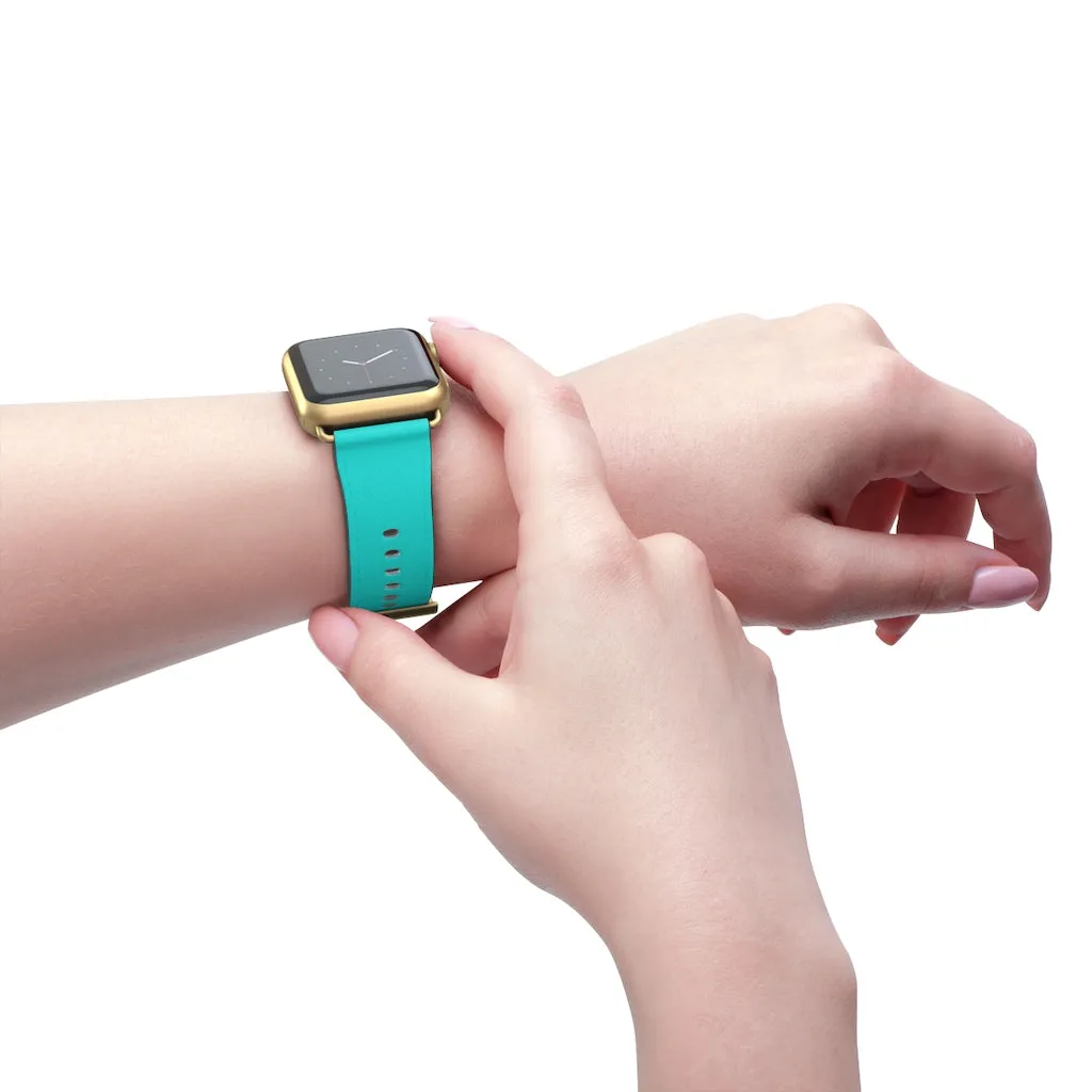 Turquoise Blue Watch Band, Best Solid Color 38mm/42mm Watch Band For Apple Watches- Made in USA