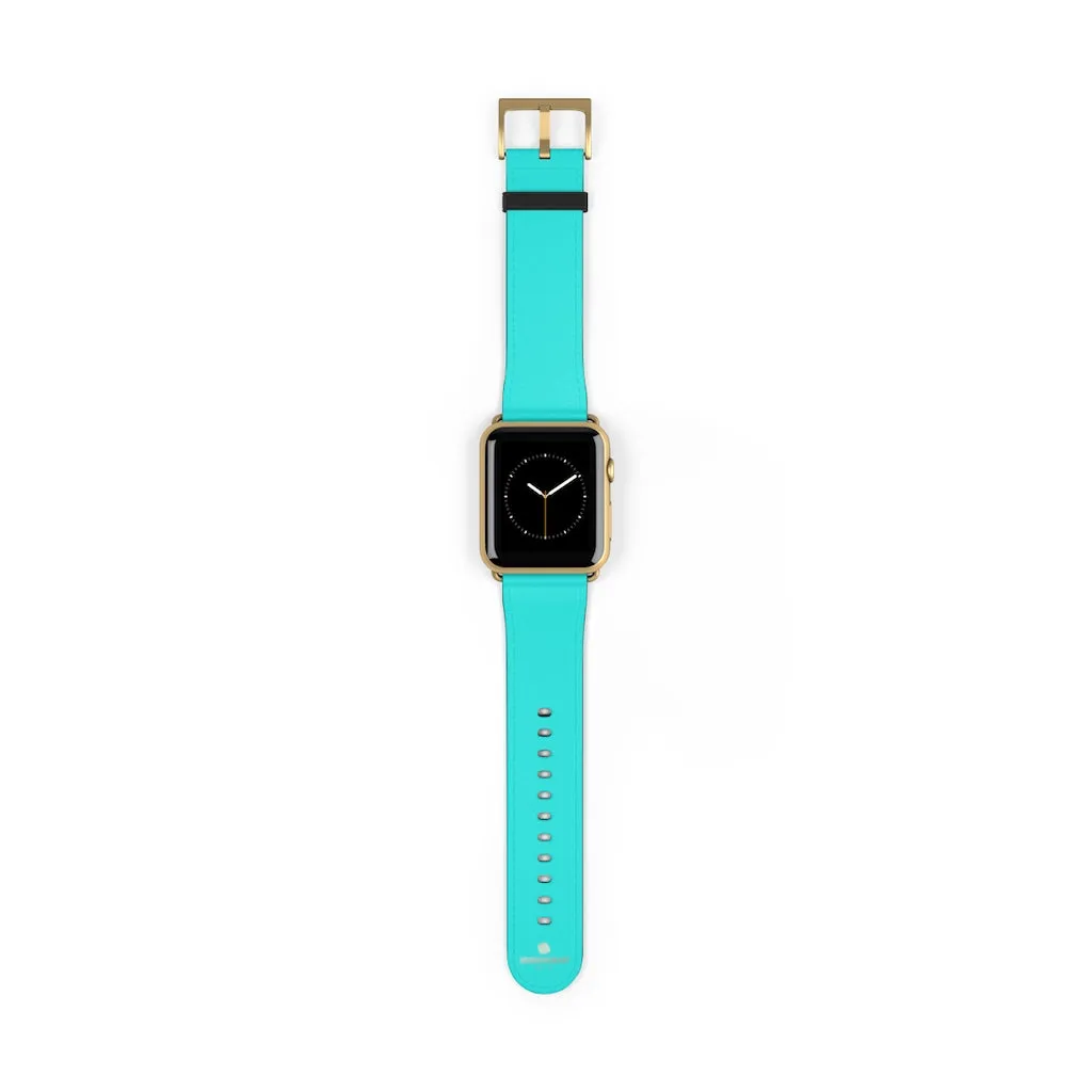 Turquoise Blue Watch Band, Best Solid Color 38mm/42mm Watch Band For Apple Watches- Made in USA