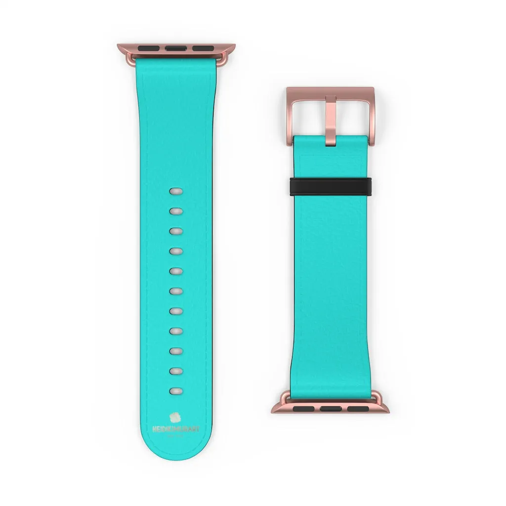 Turquoise Blue Watch Band, Best Solid Color 38mm/42mm Watch Band For Apple Watches- Made in USA