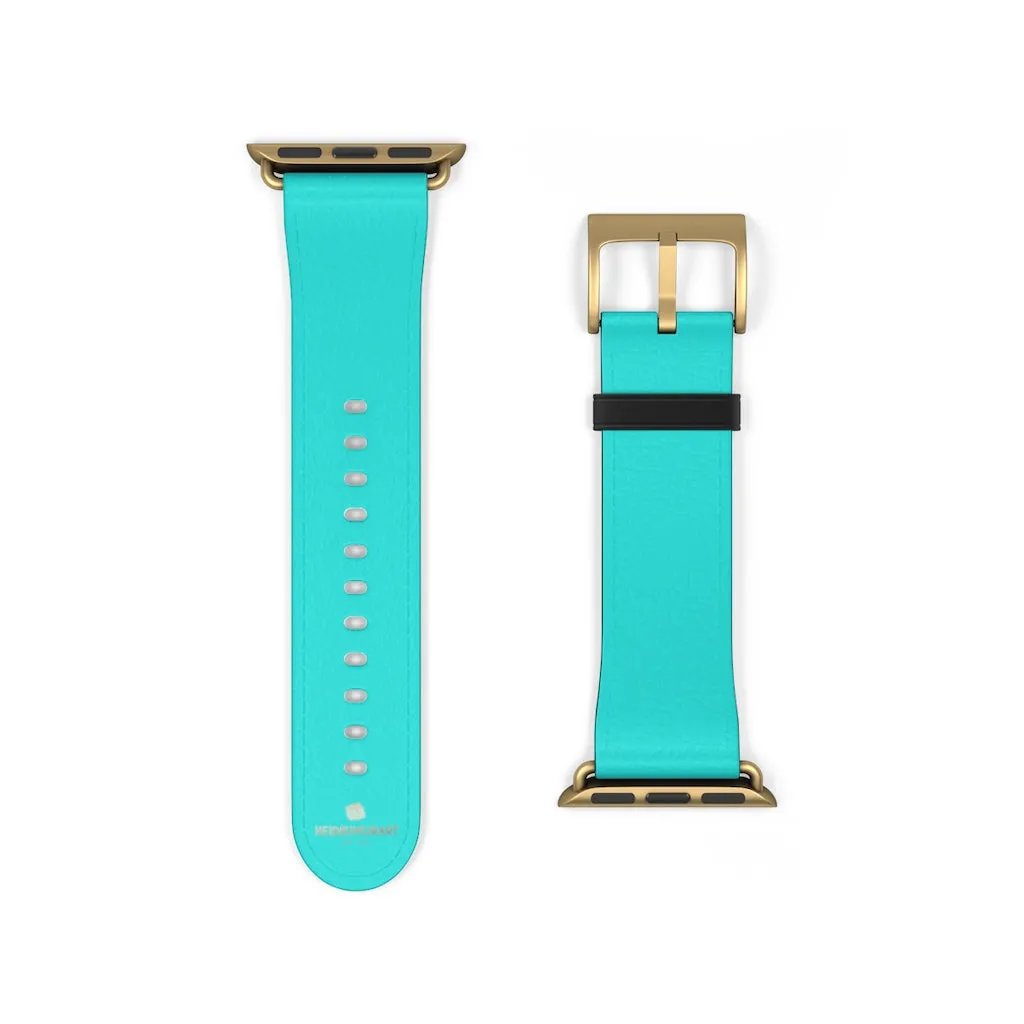 Turquoise Blue Watch Band, Best Solid Color 38mm/42mm Watch Band For Apple Watches- Made in USA
