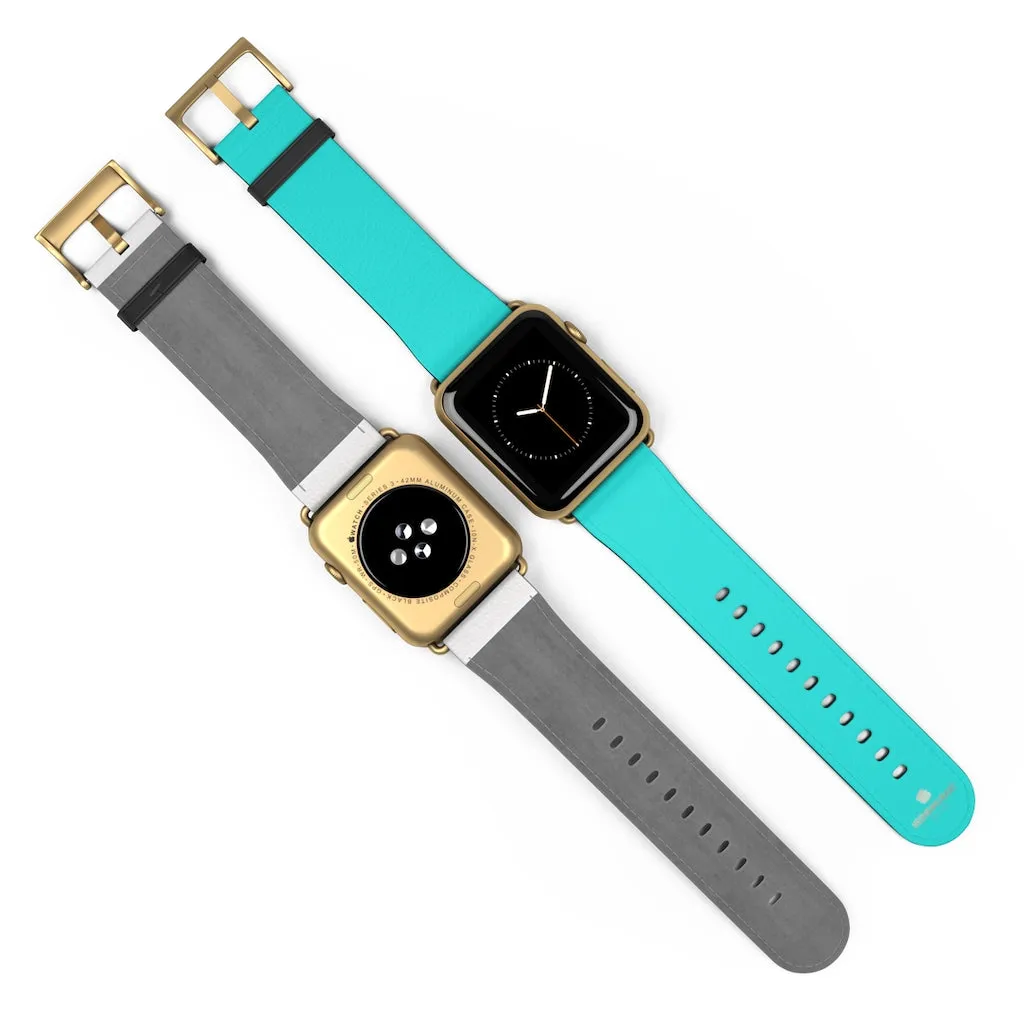 Turquoise Blue Watch Band, Best Solid Color 38mm/42mm Watch Band For Apple Watches- Made in USA