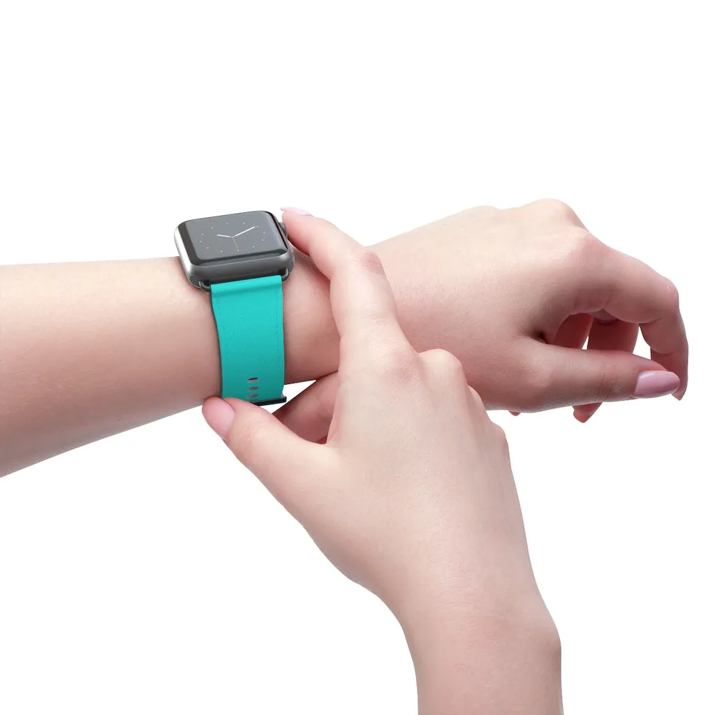 Turquoise Blue Watch Band, Best Solid Color 38mm/42mm Watch Band For Apple Watches- Made in USA
