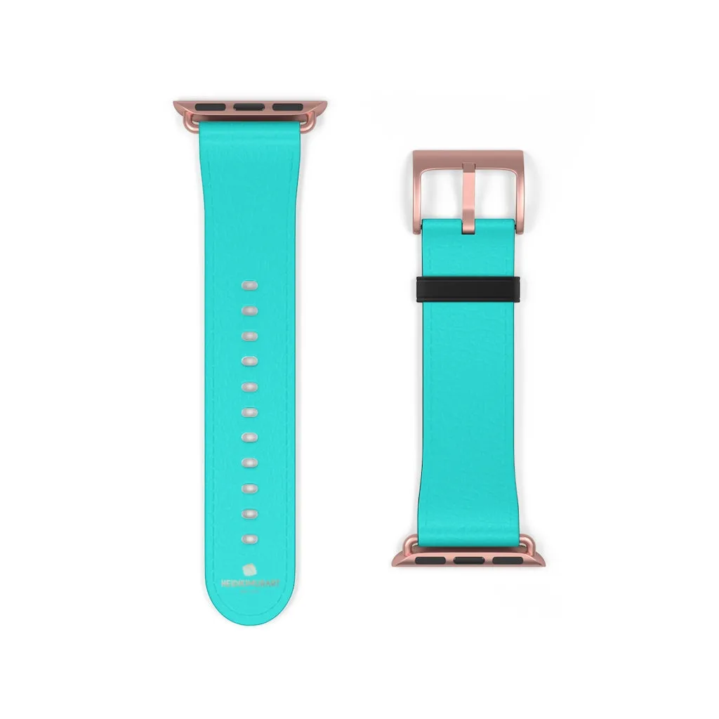 Turquoise Blue Watch Band, Best Solid Color 38mm/42mm Watch Band For Apple Watches- Made in USA