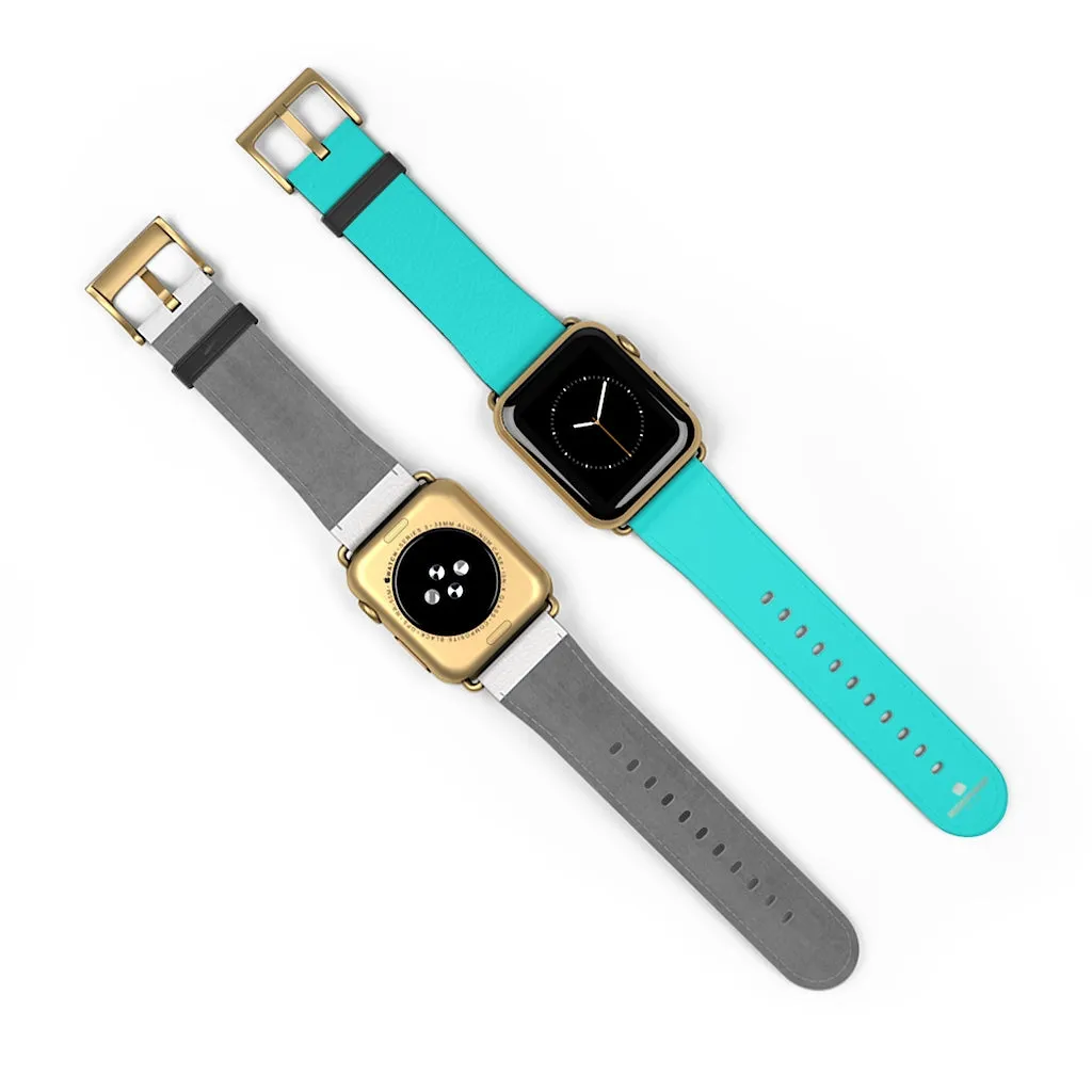 Turquoise Blue Watch Band, Best Solid Color 38mm/42mm Watch Band For Apple Watches- Made in USA