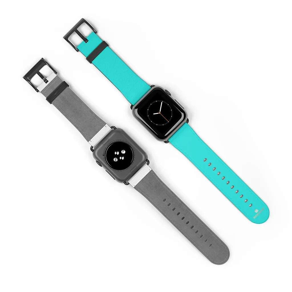 Turquoise Blue Watch Band, Best Solid Color 38mm/42mm Watch Band For Apple Watches- Made in USA