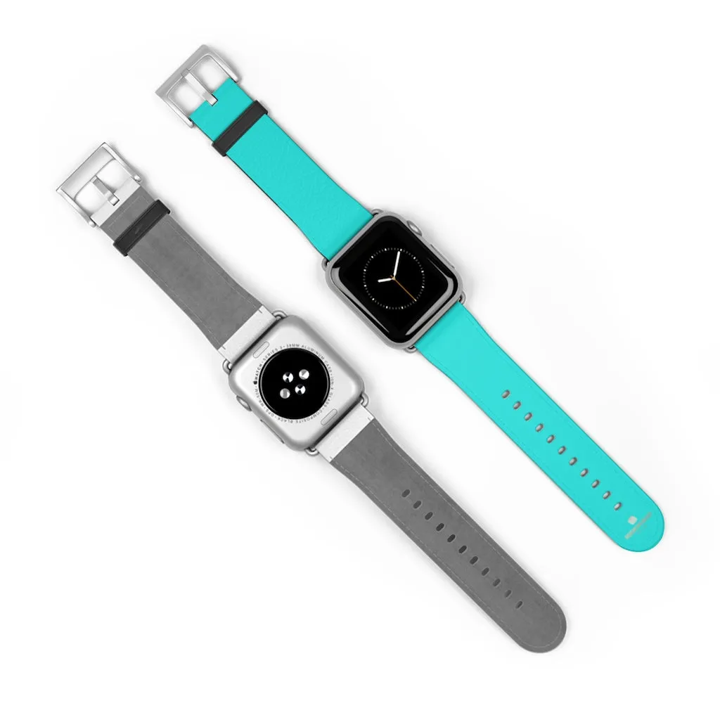 Turquoise Blue Watch Band, Best Solid Color 38mm/42mm Watch Band For Apple Watches- Made in USA
