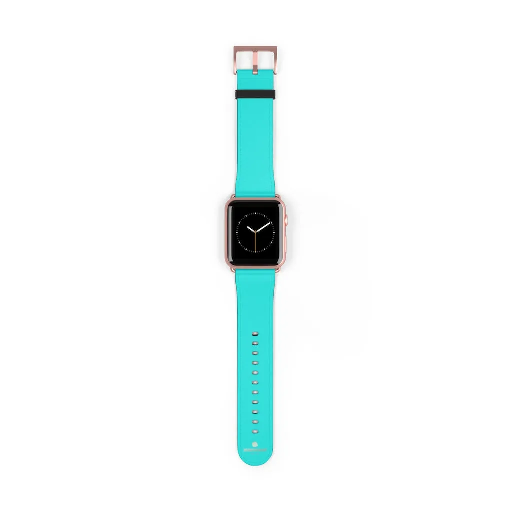 Turquoise Blue Watch Band, Best Solid Color 38mm/42mm Watch Band For Apple Watches- Made in USA
