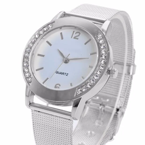 Uhren El reloj L'Orologio women Mode Femmes Cristal d'or en acier inoxydable analogique quartz montre-bracelet (or, argent)