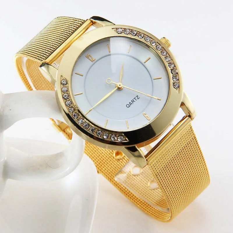 Uhren El reloj L'Orologio women Mode Femmes Cristal d'or en acier inoxydable analogique quartz montre-bracelet (or, argent)