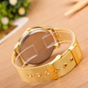 Uhren El reloj L'Orologio women Mode Femmes Cristal d'or en acier inoxydable analogique quartz montre-bracelet (or, argent)