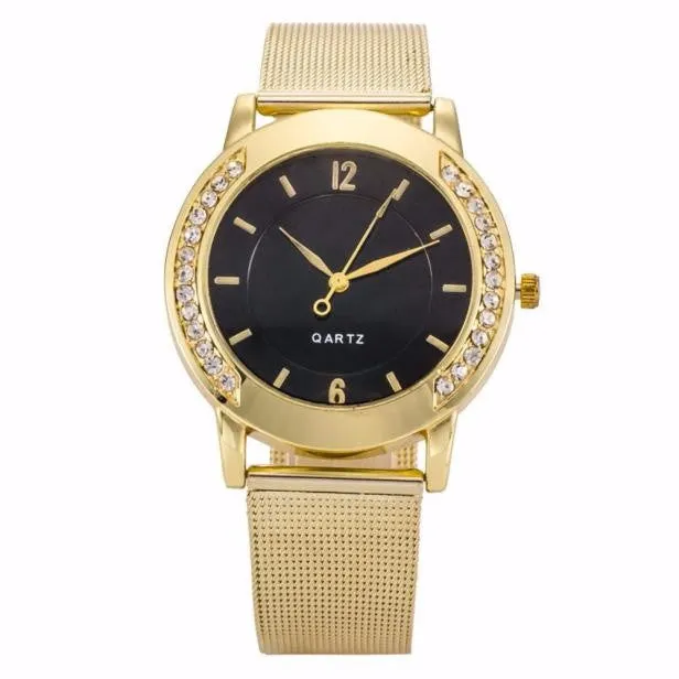 Uhren El reloj L'Orologio women Mode Femmes Cristal d'or en acier inoxydable analogique quartz montre-bracelet (or, argent)