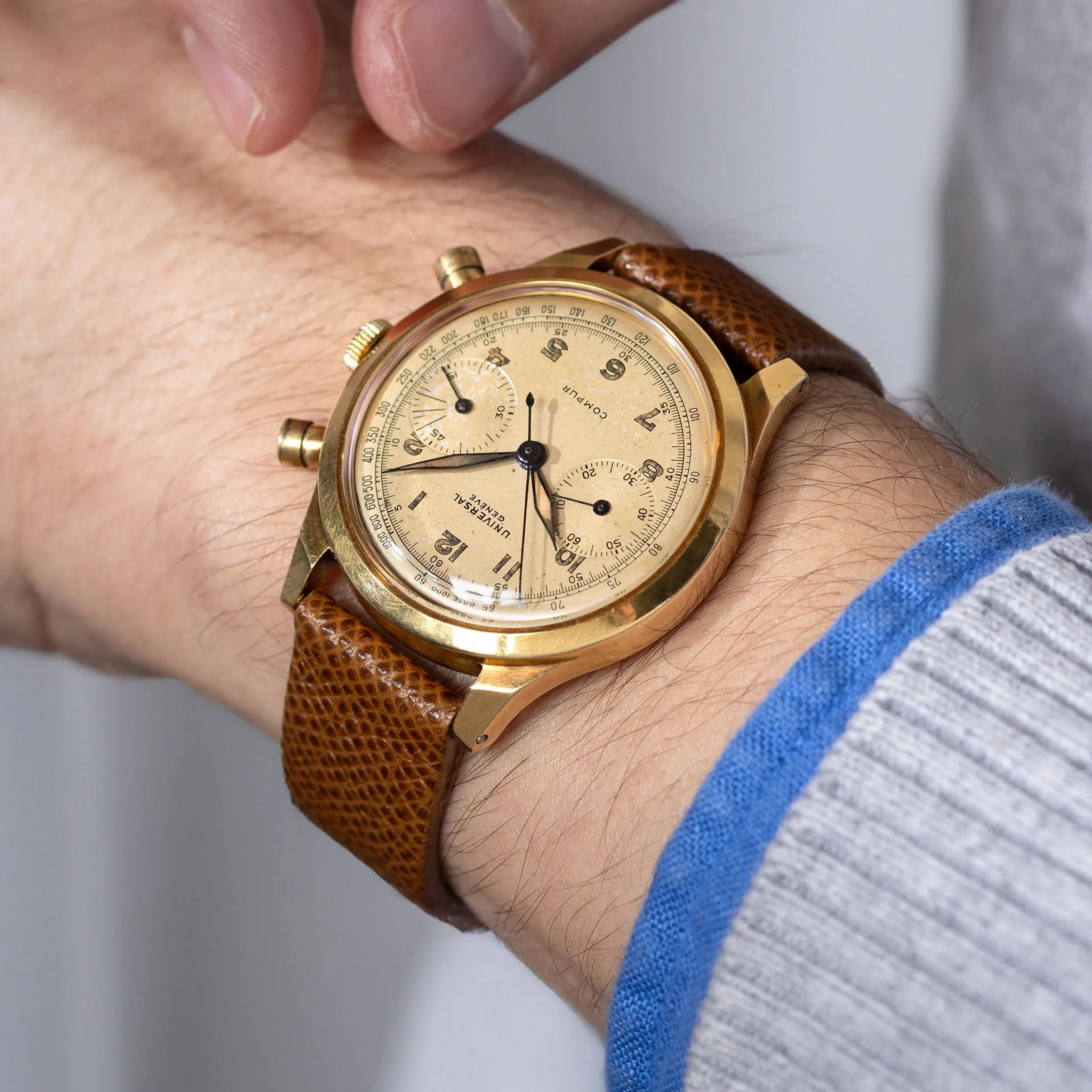 Universal Geneve Compur Chronograph 18kt Gold Ref 12482 Spillmann case