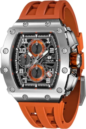 Watch for Men, 50M Waterproof Mens Watches, Luxury Tonneau Watch with Silicone Watch Bands, Japanese Quartz Movement Chronograph, Gifts for Men