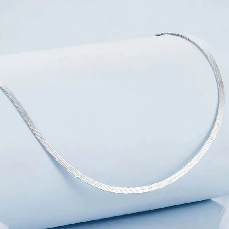 White Gold Plated Dainty Choker Necklace for Women Girls, 925 Sterling Silver Snake Chain Necklace Fashion Jewelry