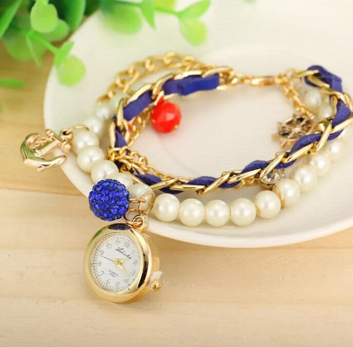 Women Fashion Watch Bracelet Vintage Watch Rudder Anchor Lady dress Wristwatches