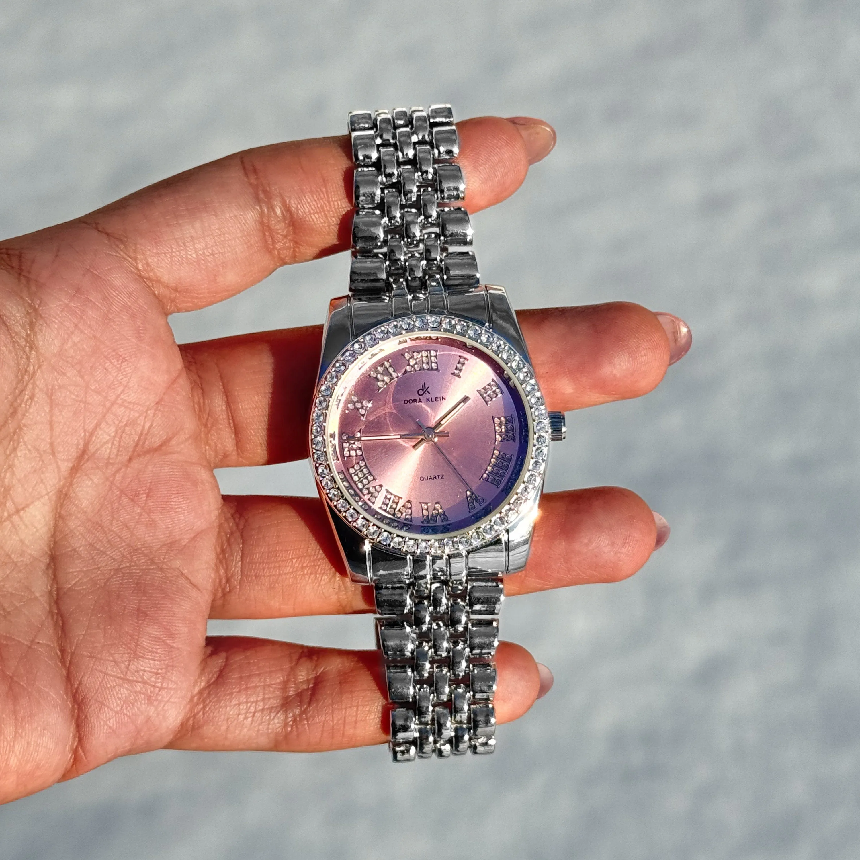 Women's 35mm Roman Dial Watch and Diamond Studded Bezel - Quartz Movement