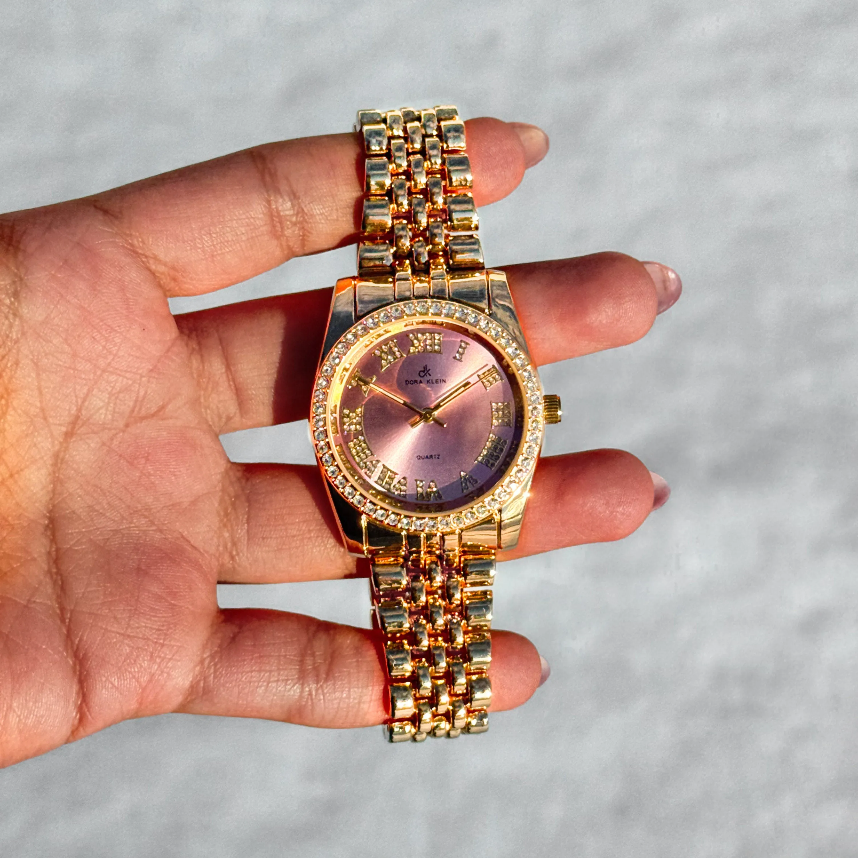 Women's 35mm Roman Dial Watch and Diamond Studded Bezel - Quartz Movement