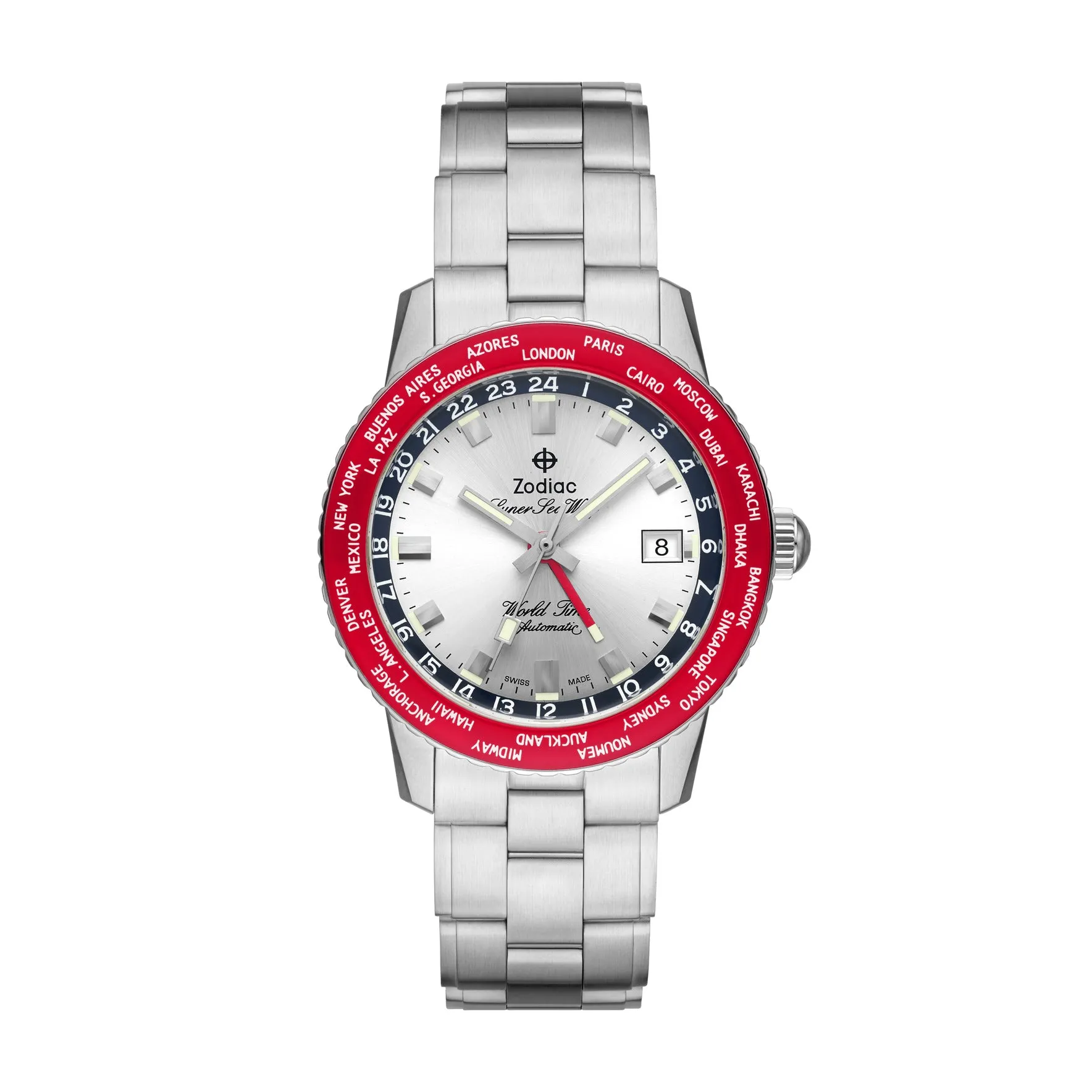 Zodiac Super Sea Wolf GMT World Time Silver
